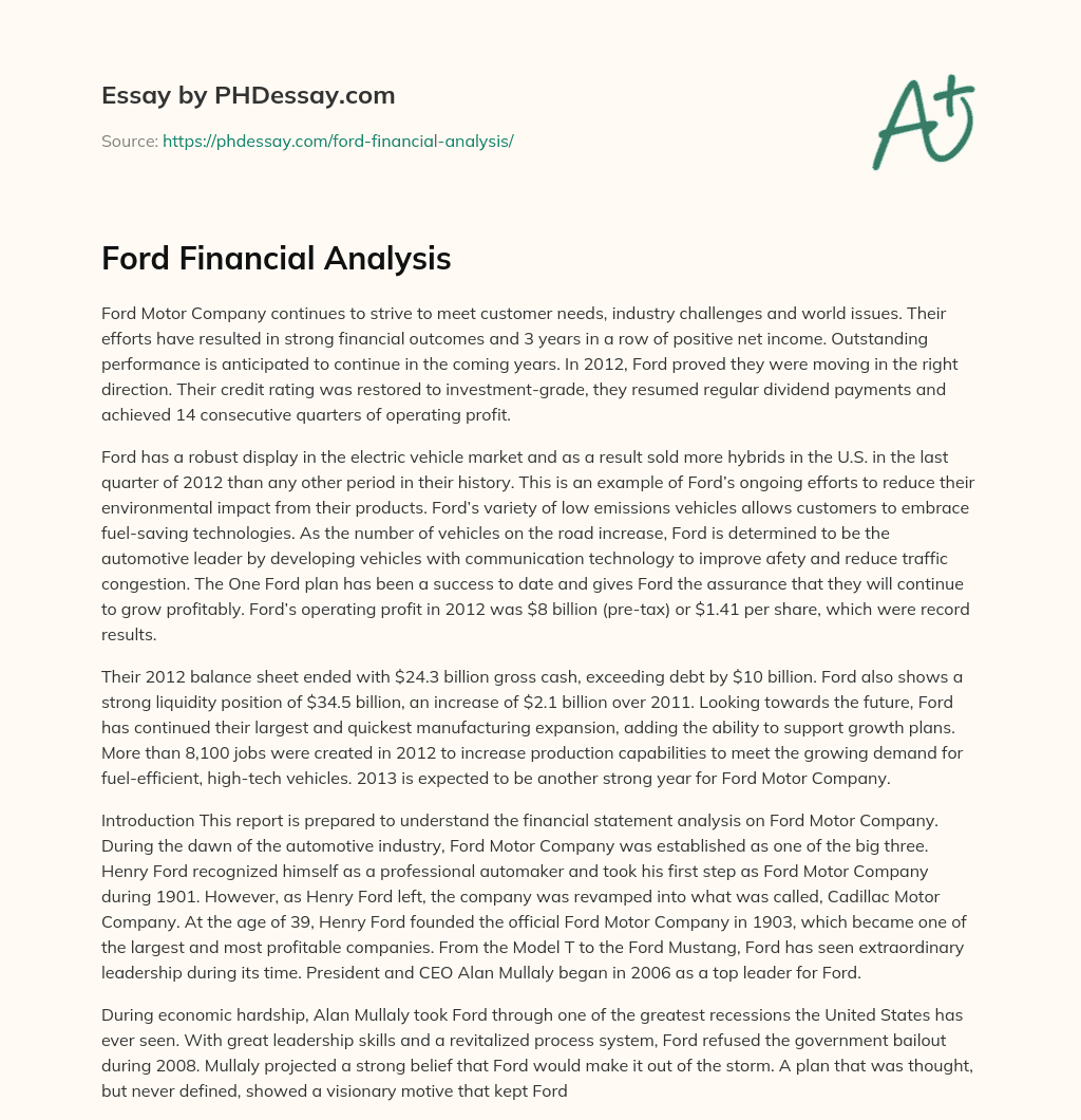 Ford Financial Analysis essay
