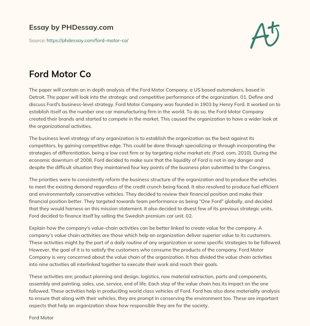 Ford Motor Co essay
