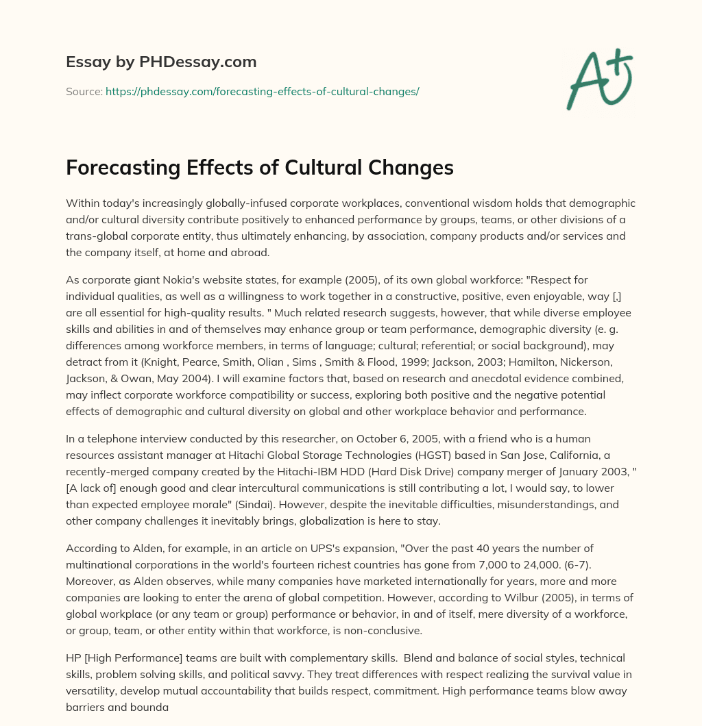 Forecasting Effects of Cultural Changes essay
