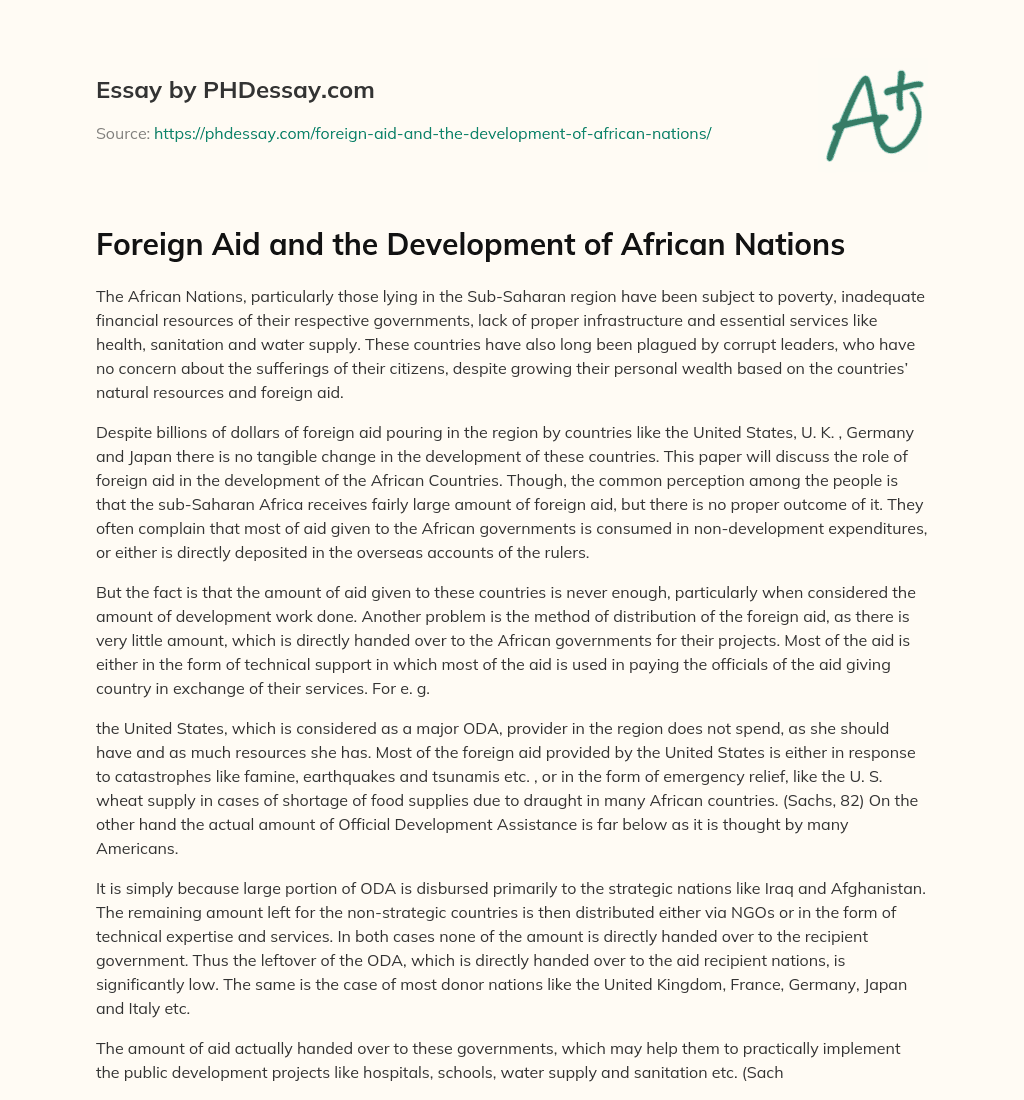 Foreign Aid and the Development of African Nations essay