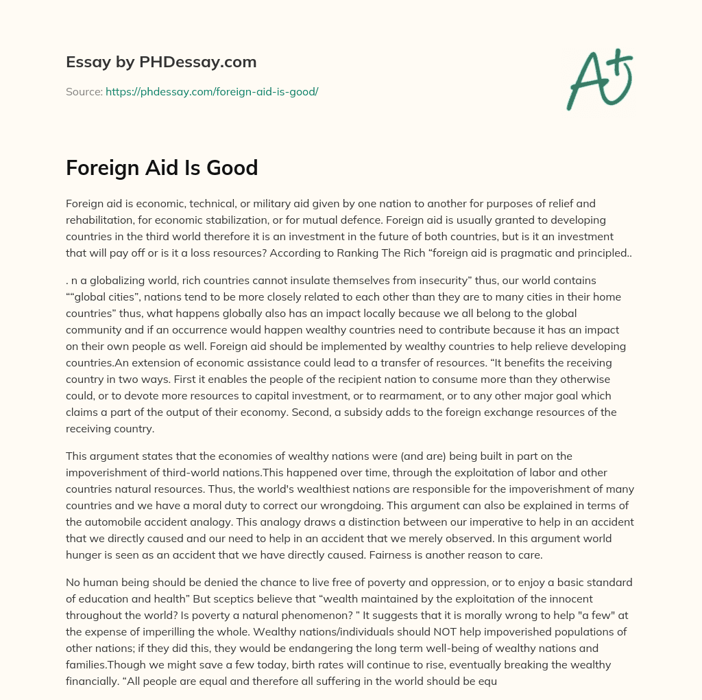 Foreign Aid Is Good essay