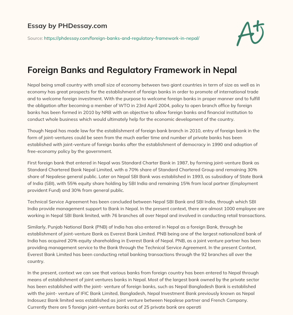 Foreign Banks and Regulatory Framework in Nepal essay