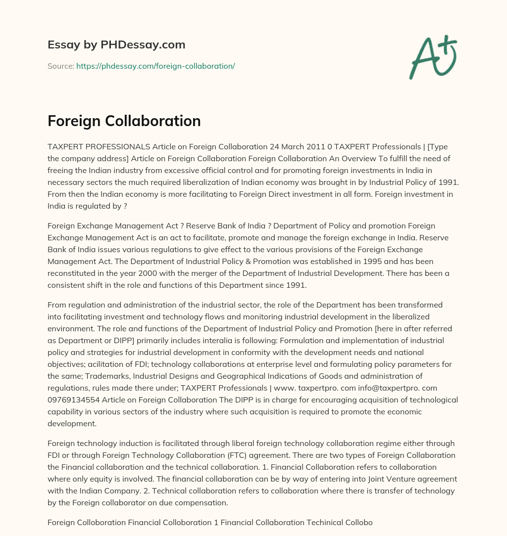 Foreign Collaboration essay