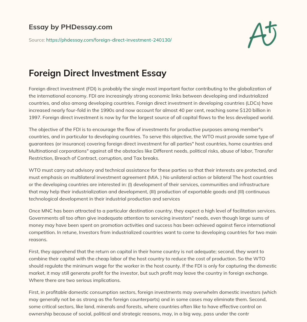 essay on foreign direct investment