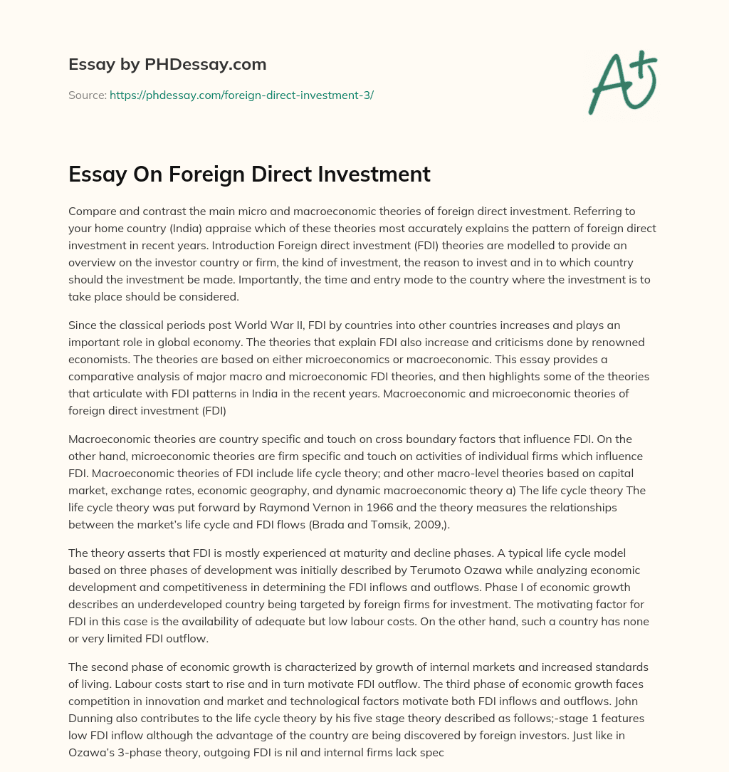 Essay On Foreign Direct Investment essay