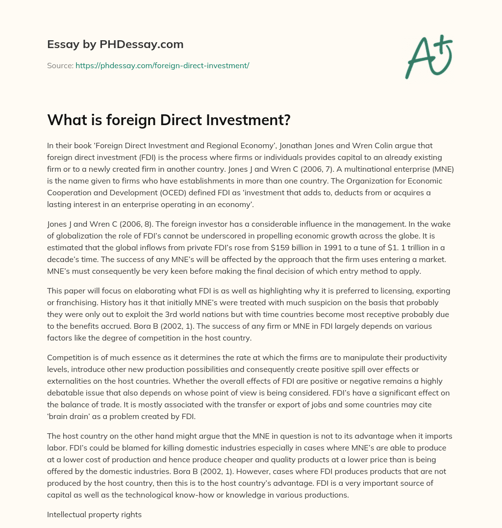 What is foreign Direct Investment? essay