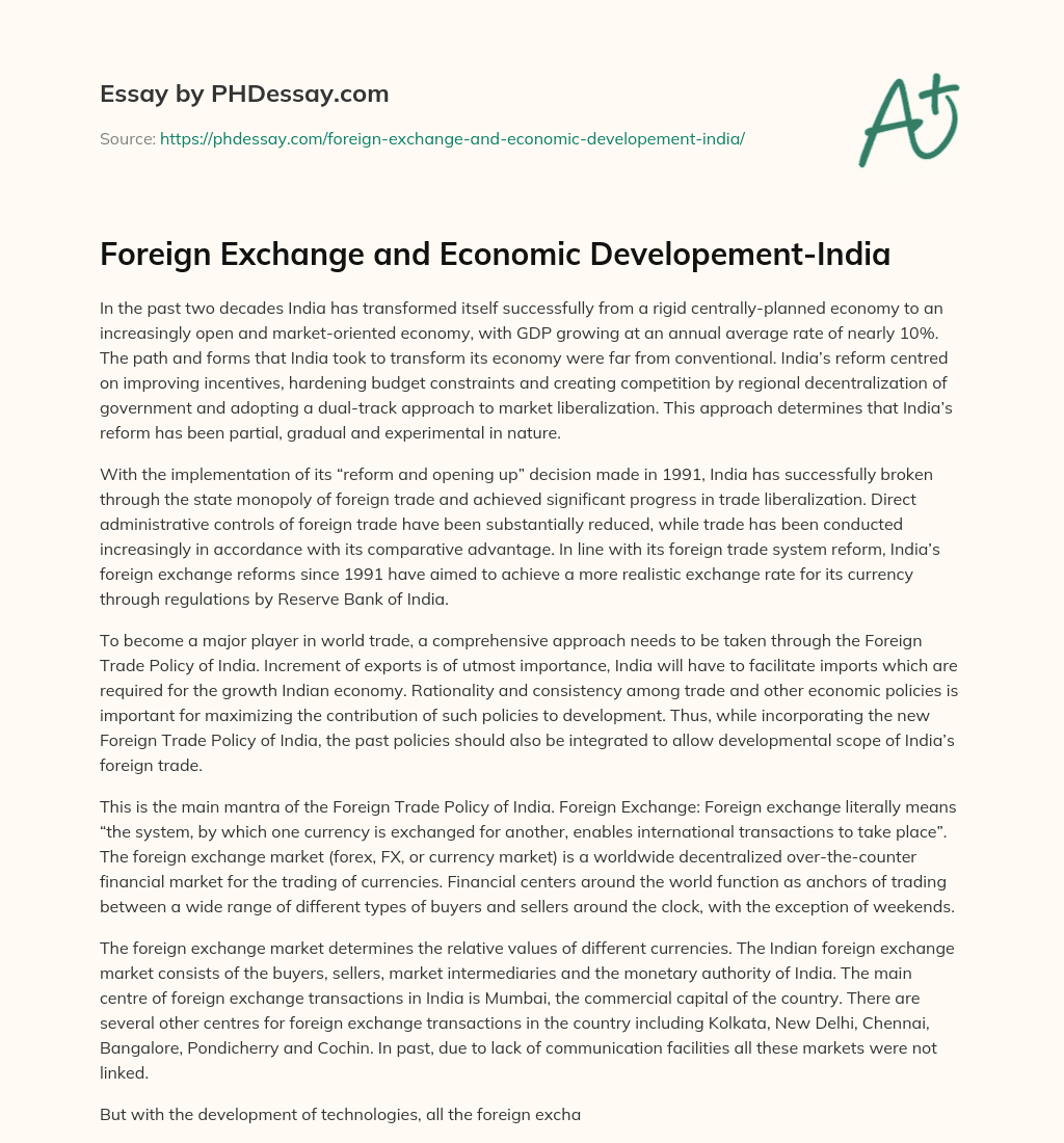 Foreign Exchange and Economic Developement-India essay