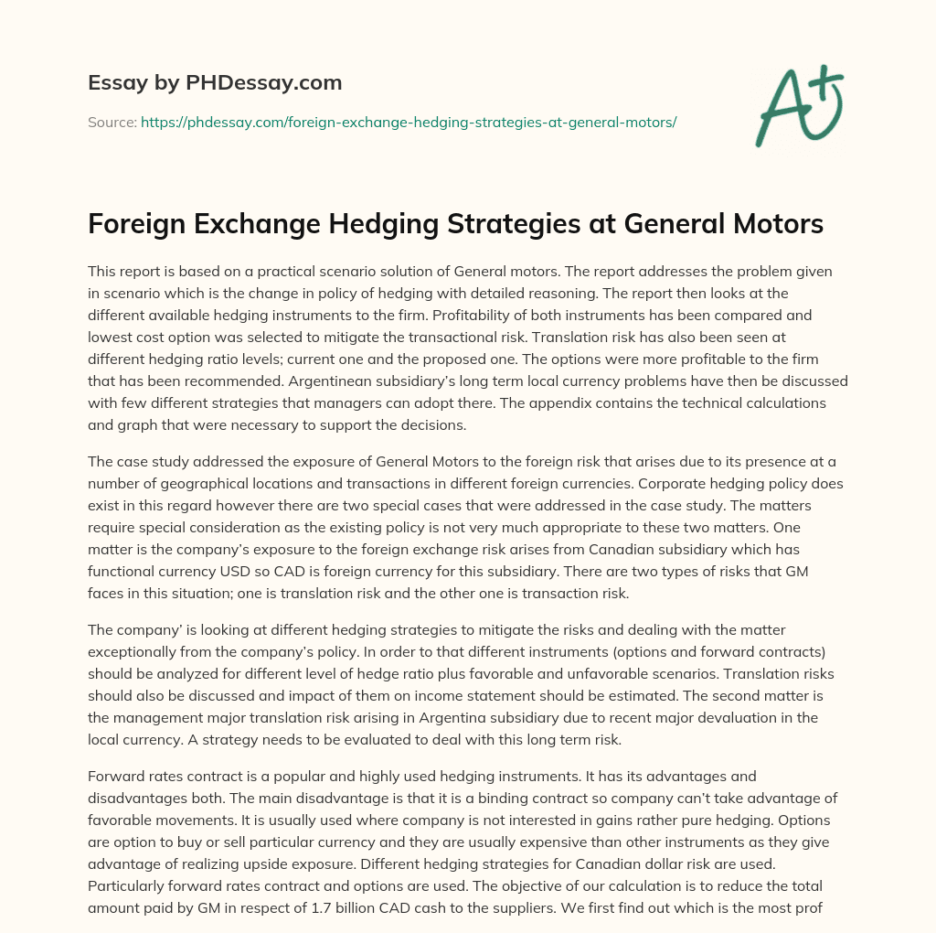 Foreign Exchange Hedging Strategies at General Motors essay