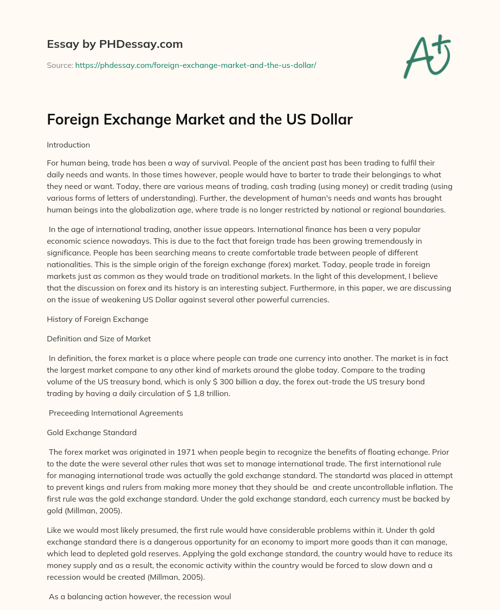 Foreign Exchange Market and the US Dollar essay