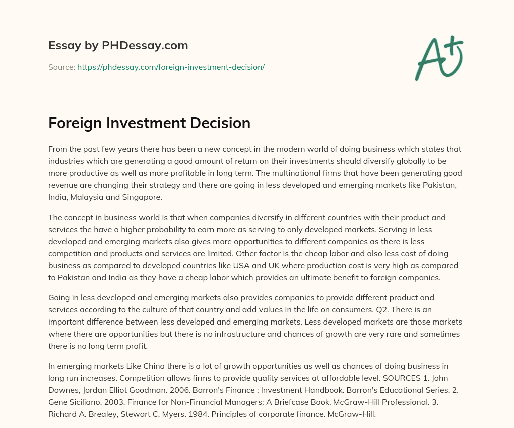 Foreign Investment Decision essay