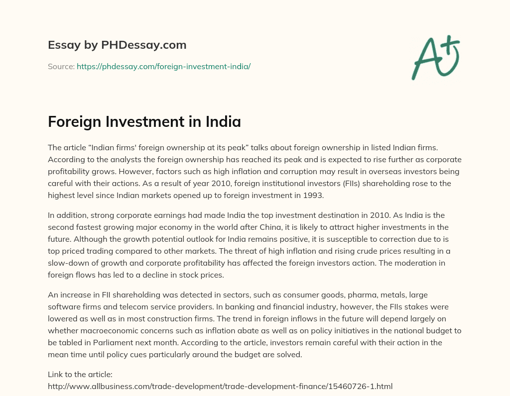 Foreign Investment in India essay