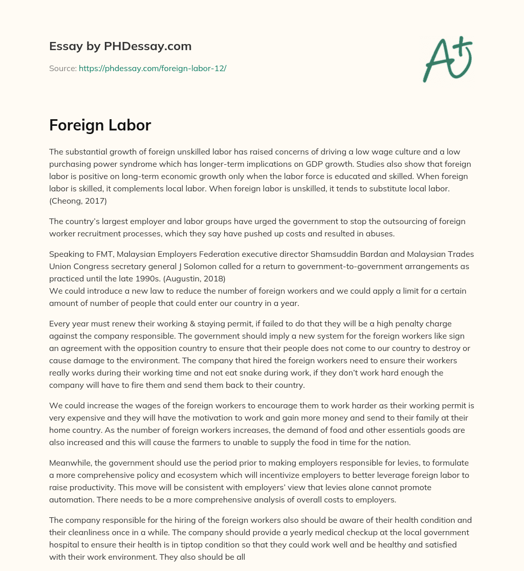Foreign Labor essay