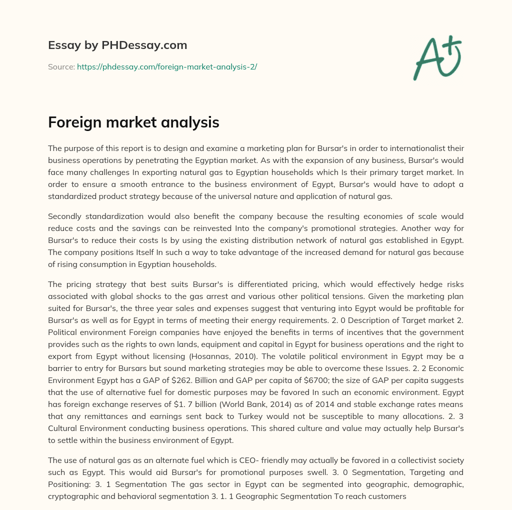 Foreign market analysis essay