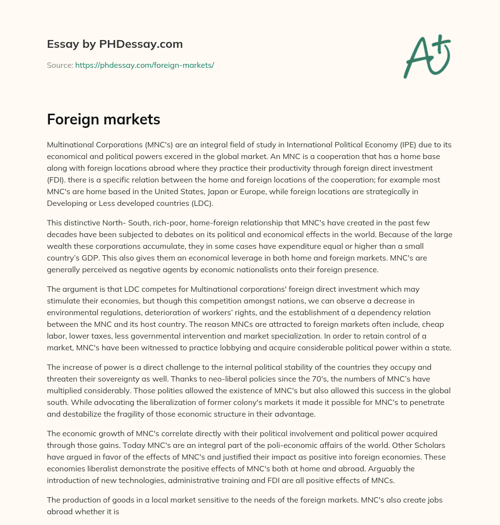 Foreign markets essay