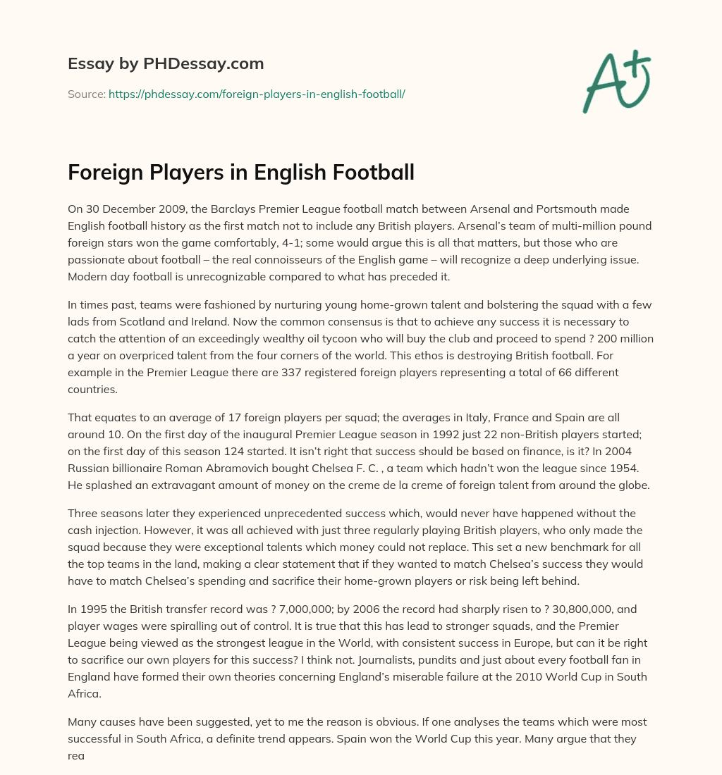 Foreign Players in English Football essay