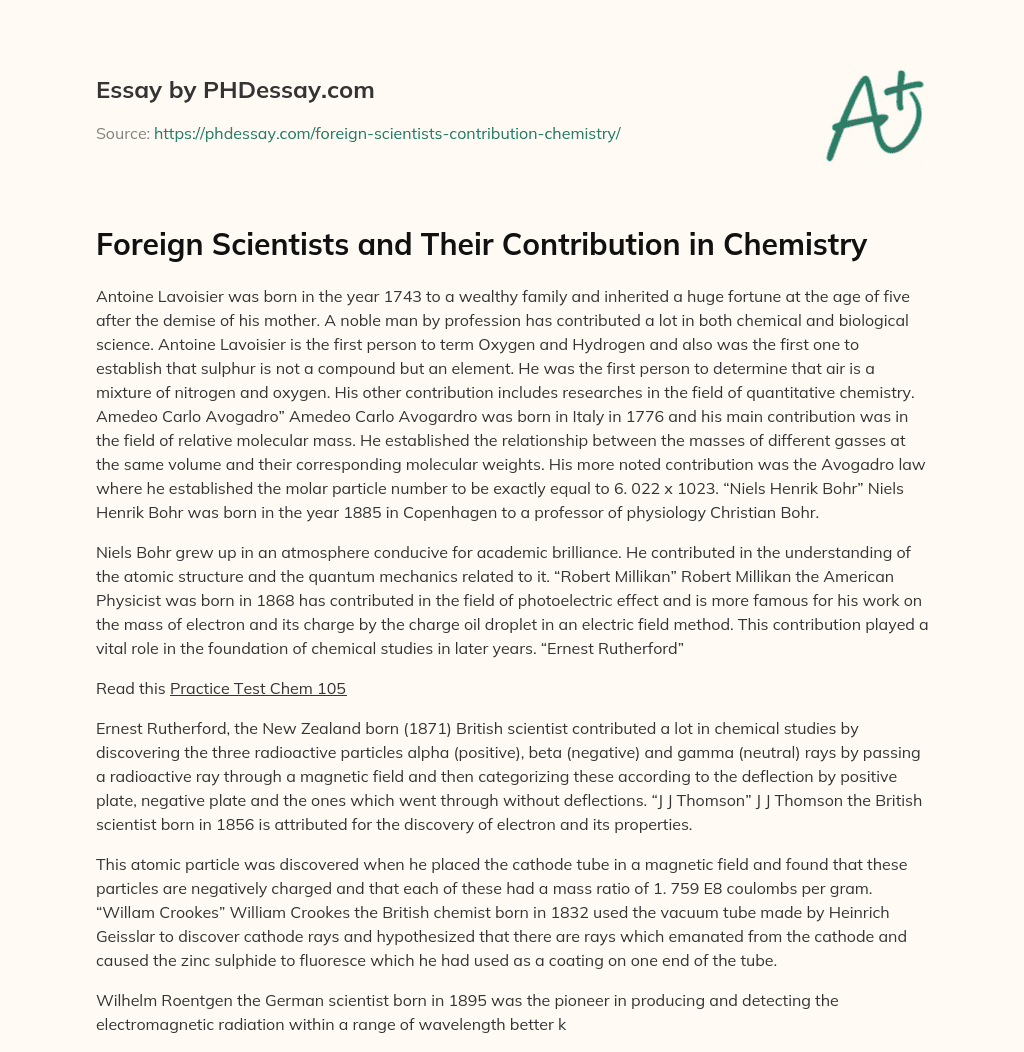 Foreign Scientists and Their Contribution in Chemistry essay