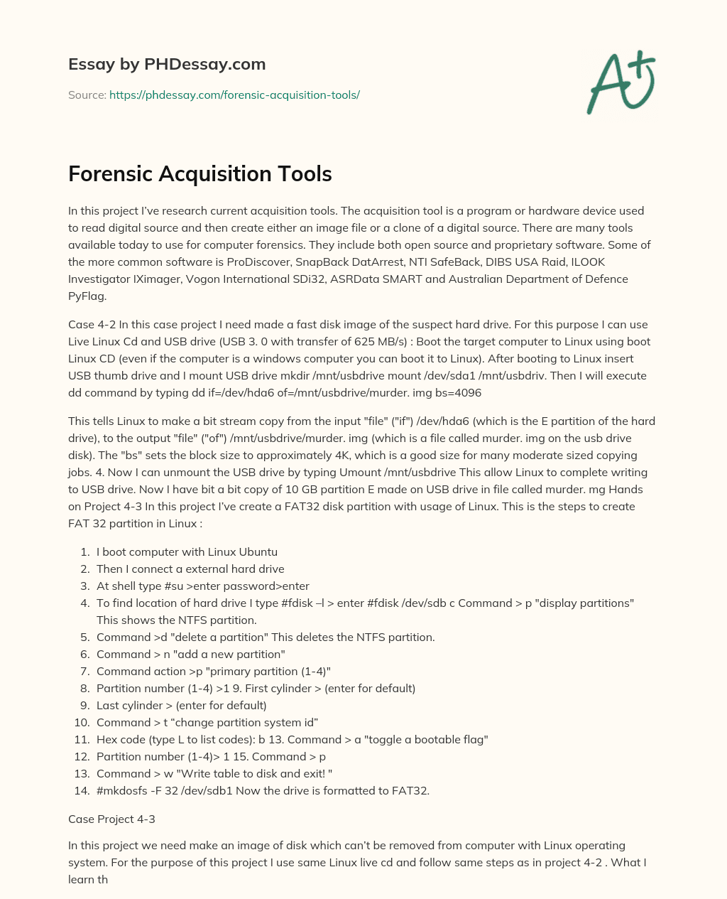 Forensic Acquisition Tools essay