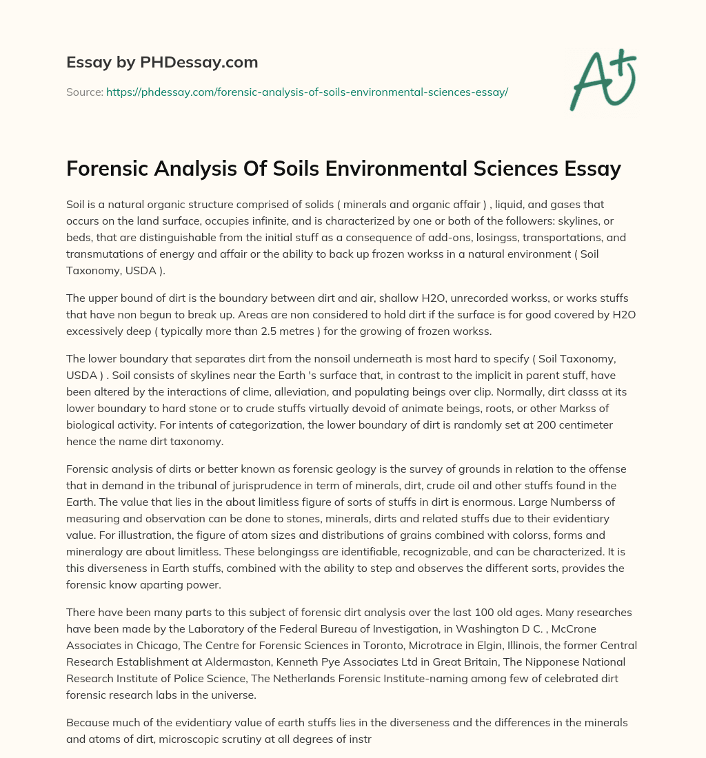 Forensic Analysis Of Soils Environmental Sciences Essay essay