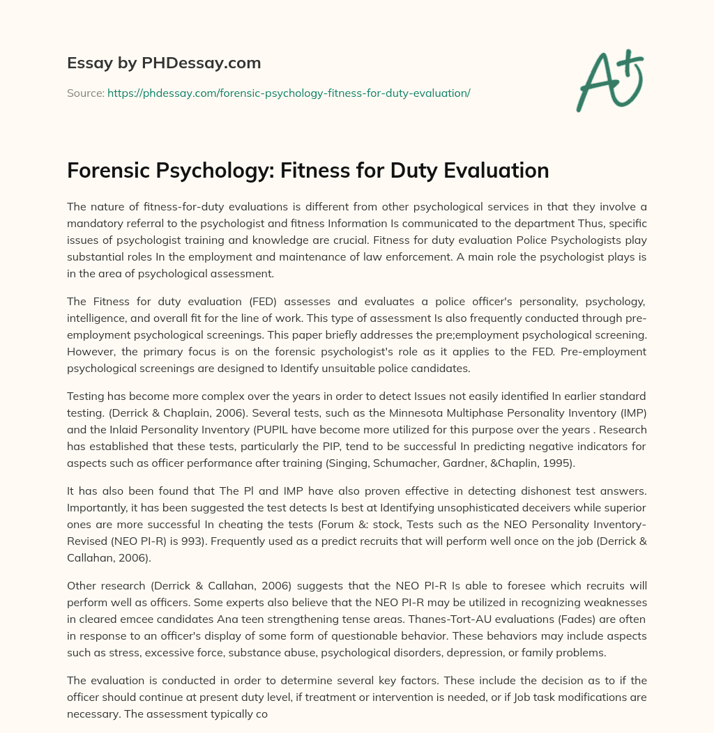 Forensic Psychology Fitness for Duty Evaluation