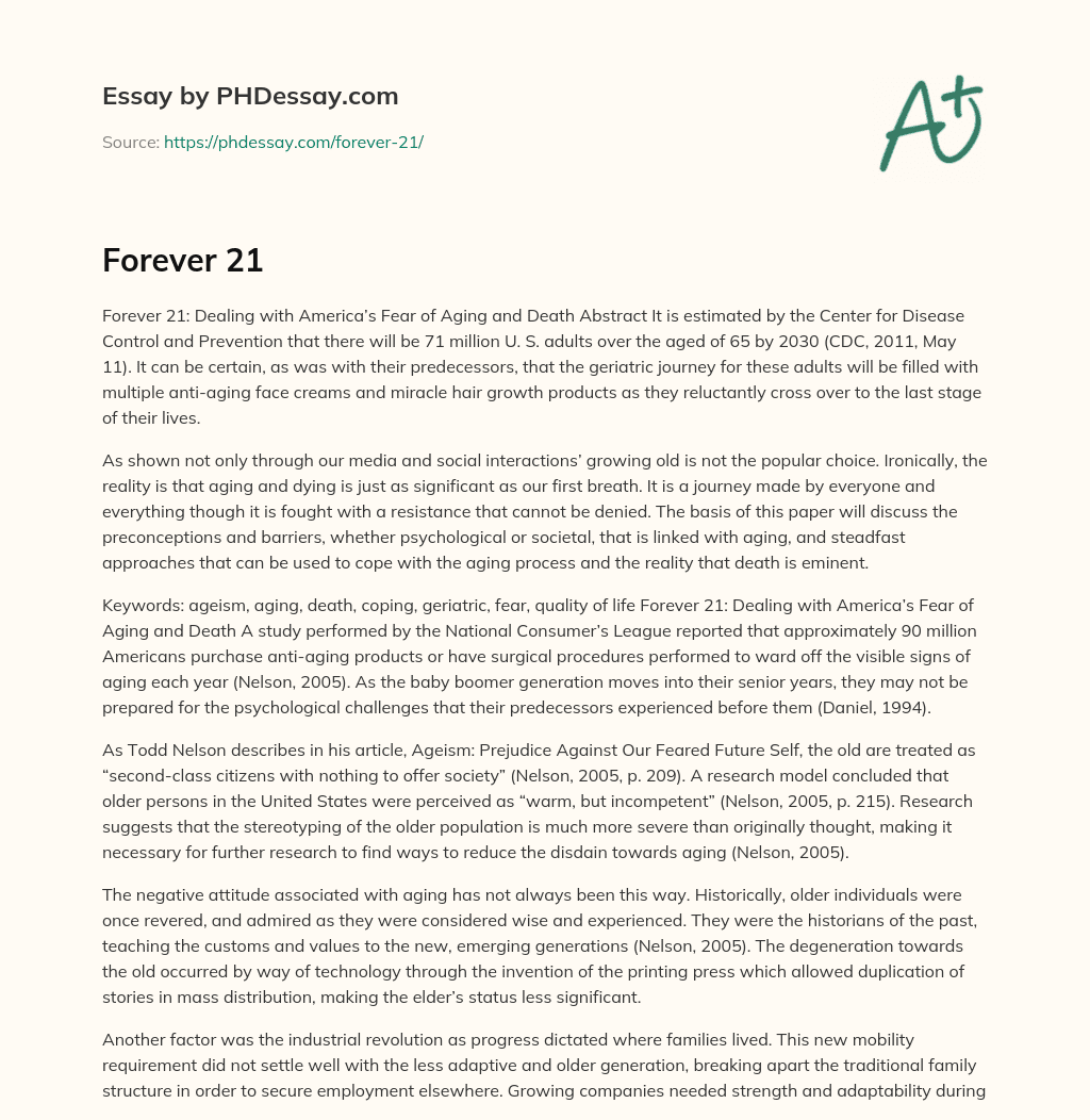 Dealing with America’s Fear of Aging and Death: Overcoming Preconceptions and Barriers essay