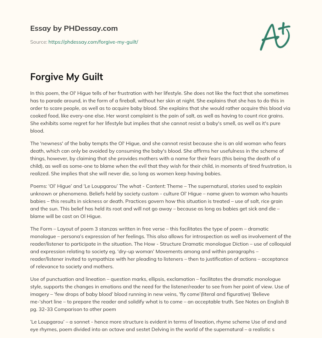 Forgive My Guilt essay