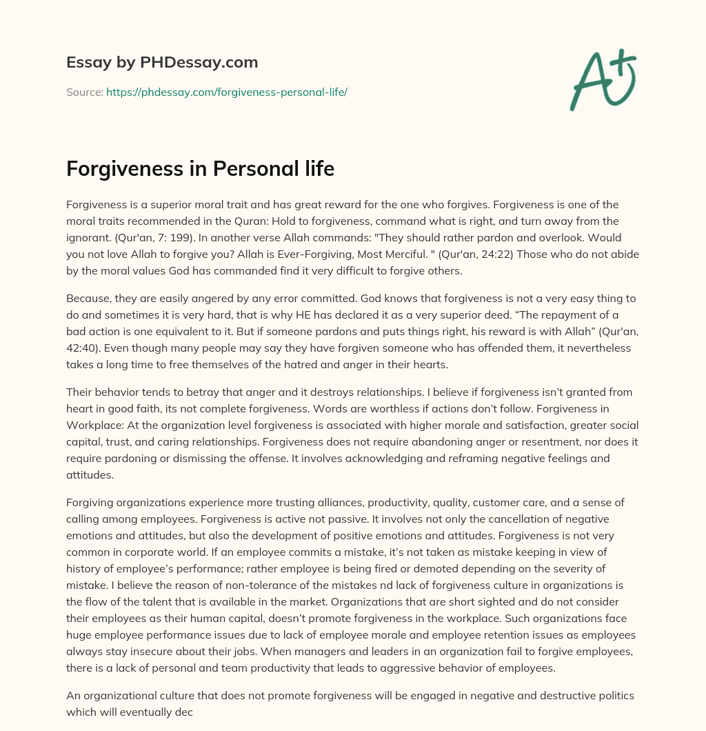 Forgiveness in Personal life essay