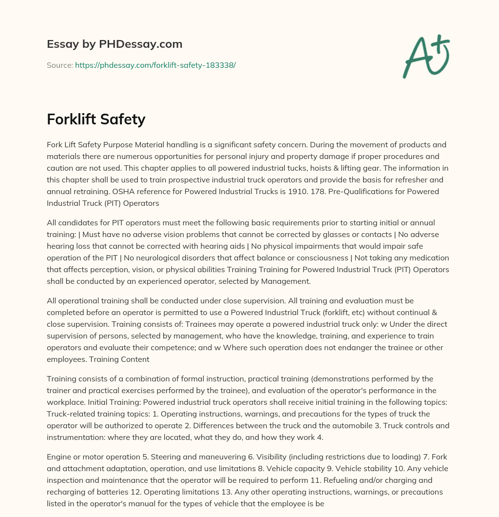 Forklift Safety essay