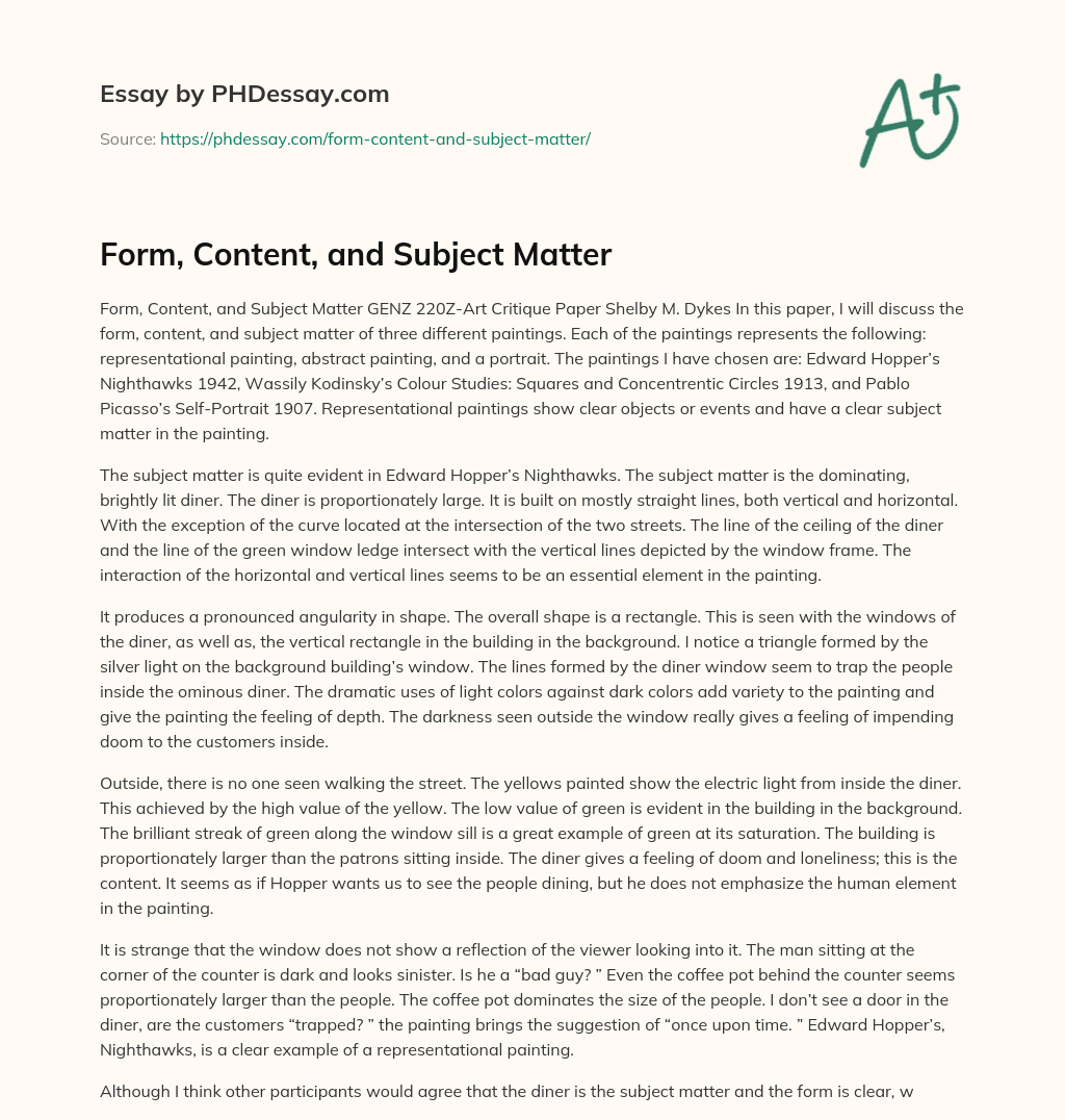 Form, Content, and Subject Matter essay