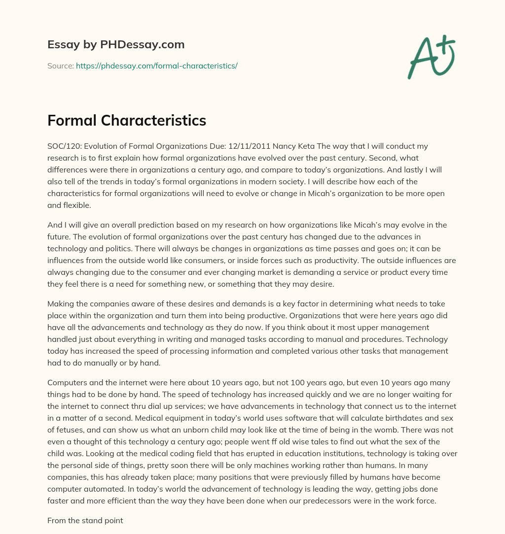 The Evolution and Future of Formal Organizations in Modern Society essay