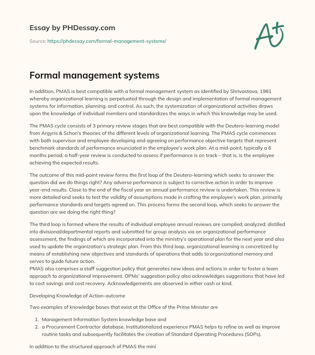 Formal management systems essay