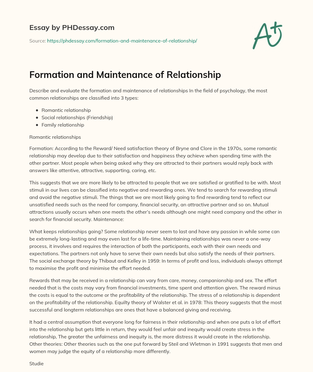 Formation and Maintenance of Relationship essay