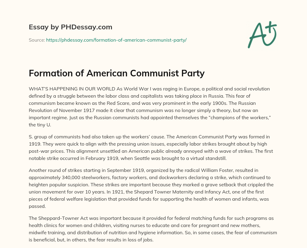 Formation of American Communist Party essay