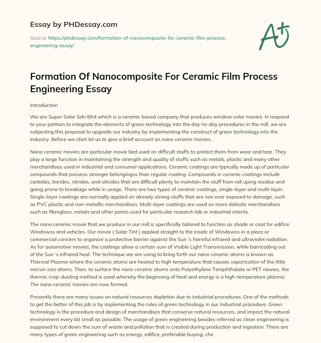 Formation Of Nanocomposite For Ceramic Film Process Engineering Essay essay