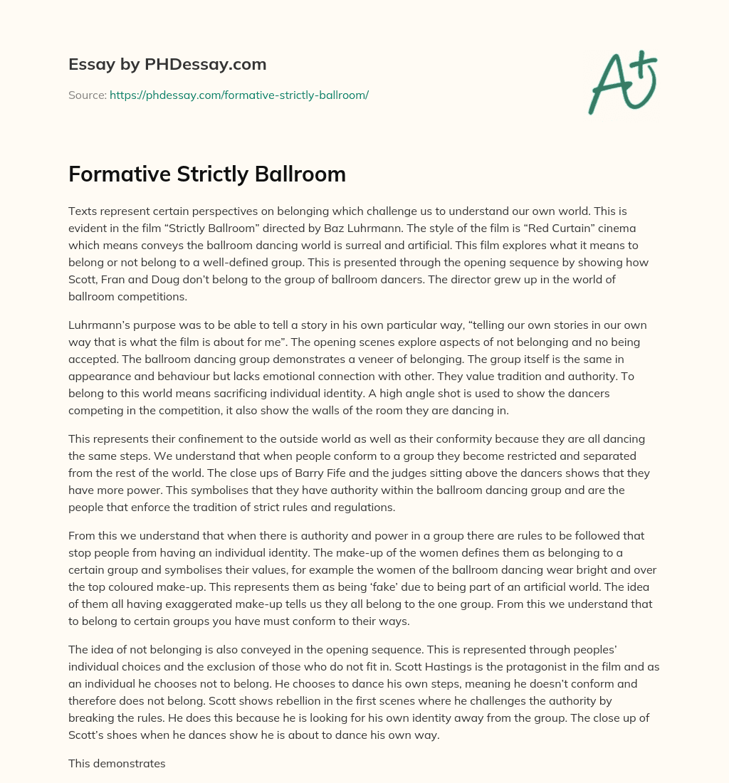 Formative Strictly Ballroom essay