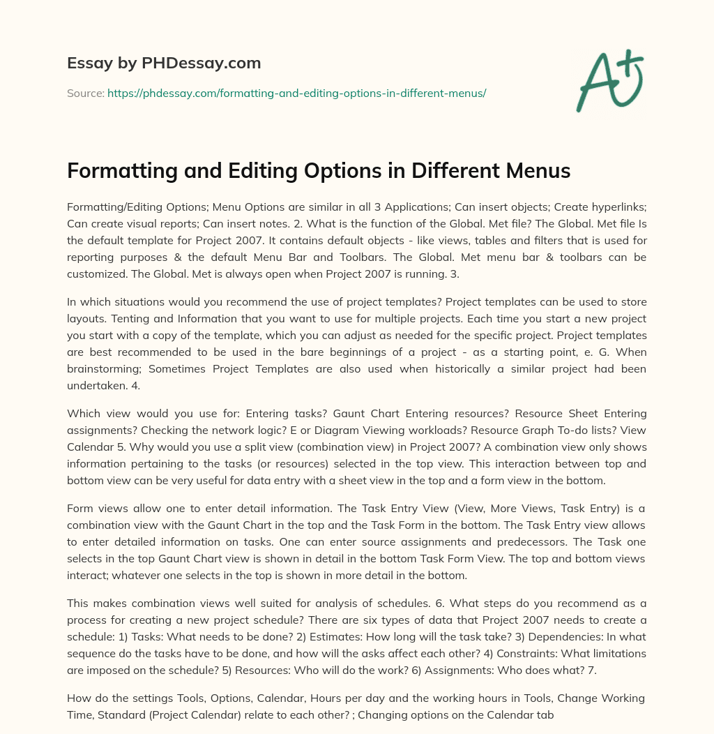 Formatting and Editing Options in Different Menus essay