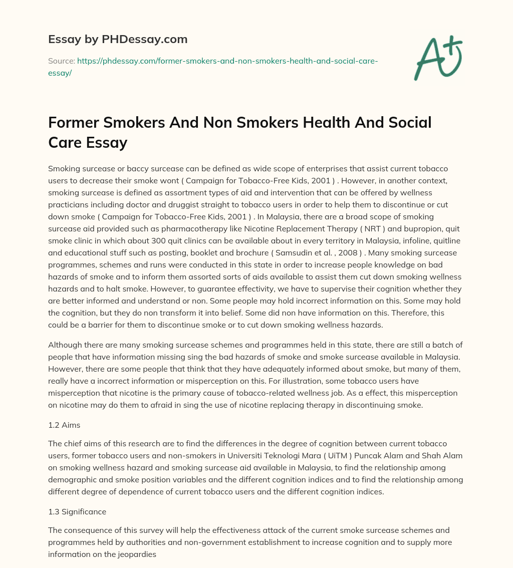 Former Smokers And Non Smokers Health And Social Care Essay essay