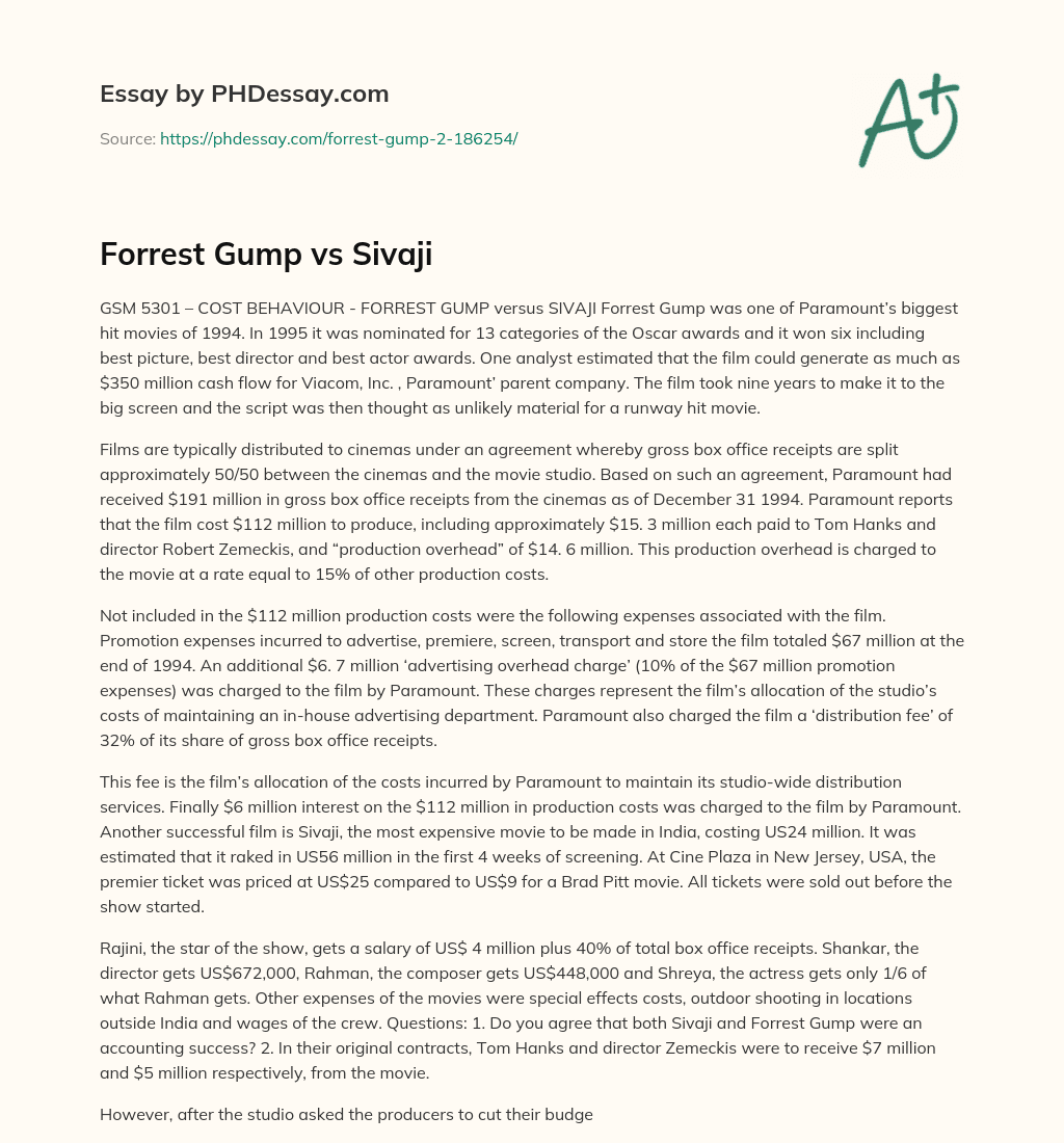 Forrest Gump vs Sivaji essay