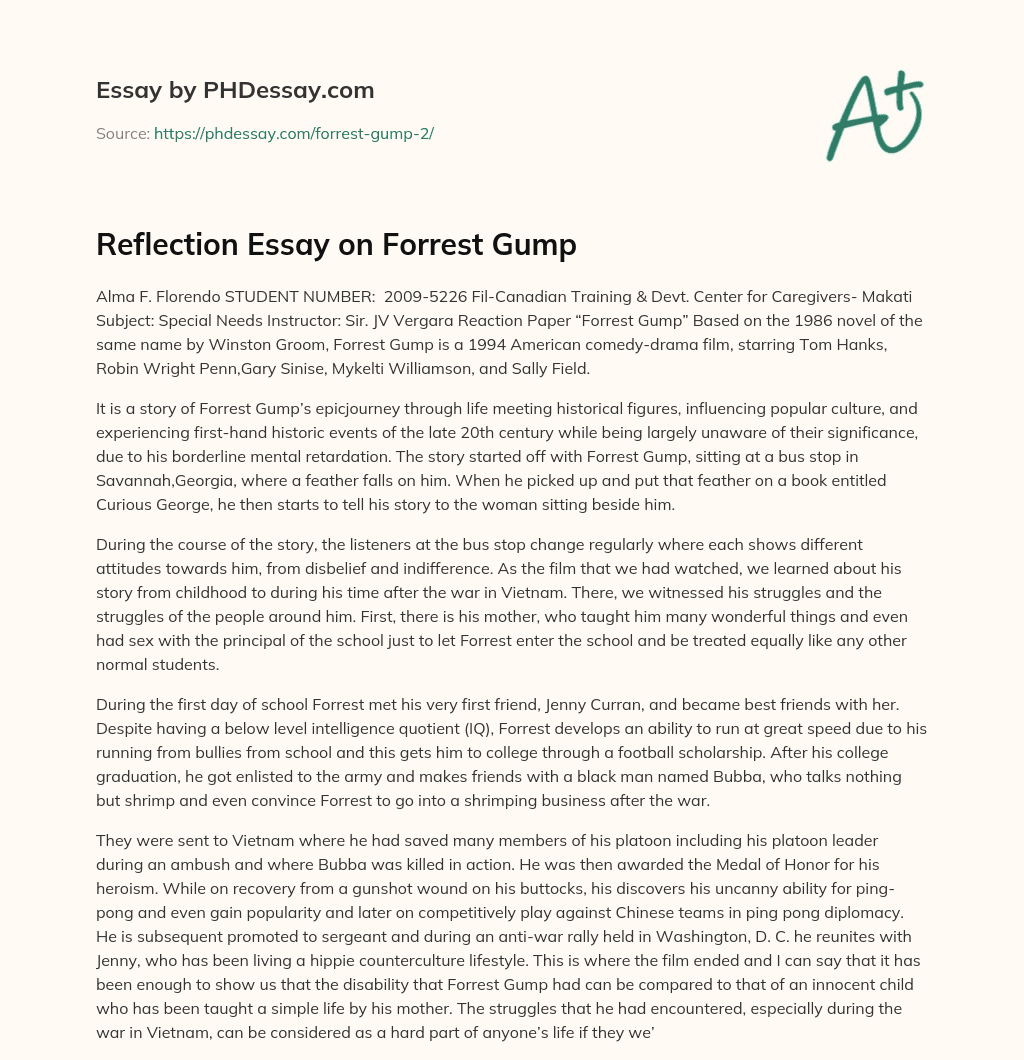 Reflection Essay on Forrest Gump essay