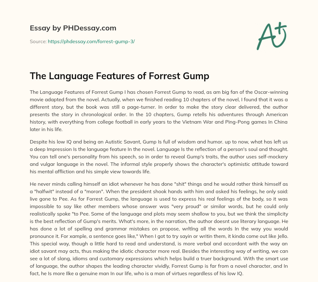 The Language Features of Forrest Gump essay