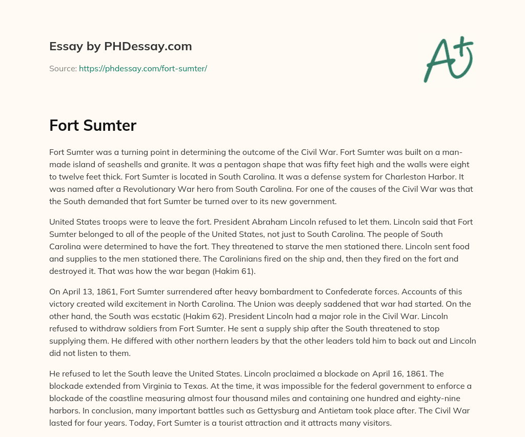 Fort Sumter: A Turning Point in the Civil War essay