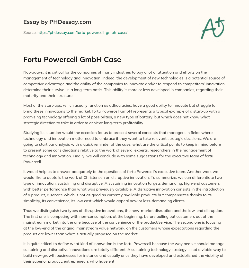 Fortu Powercell GmbH Case essay