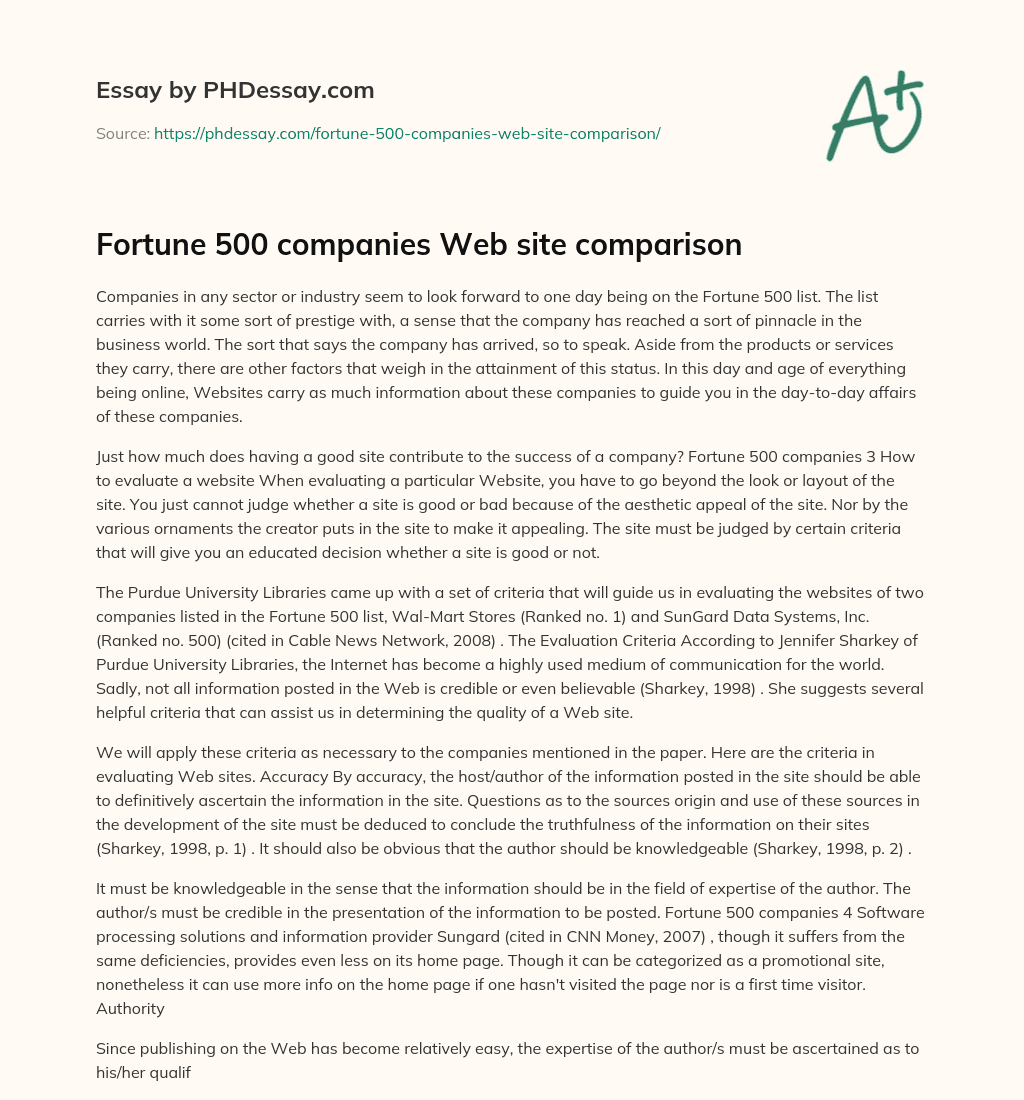 Fortune 500 companies Web site comparison essay