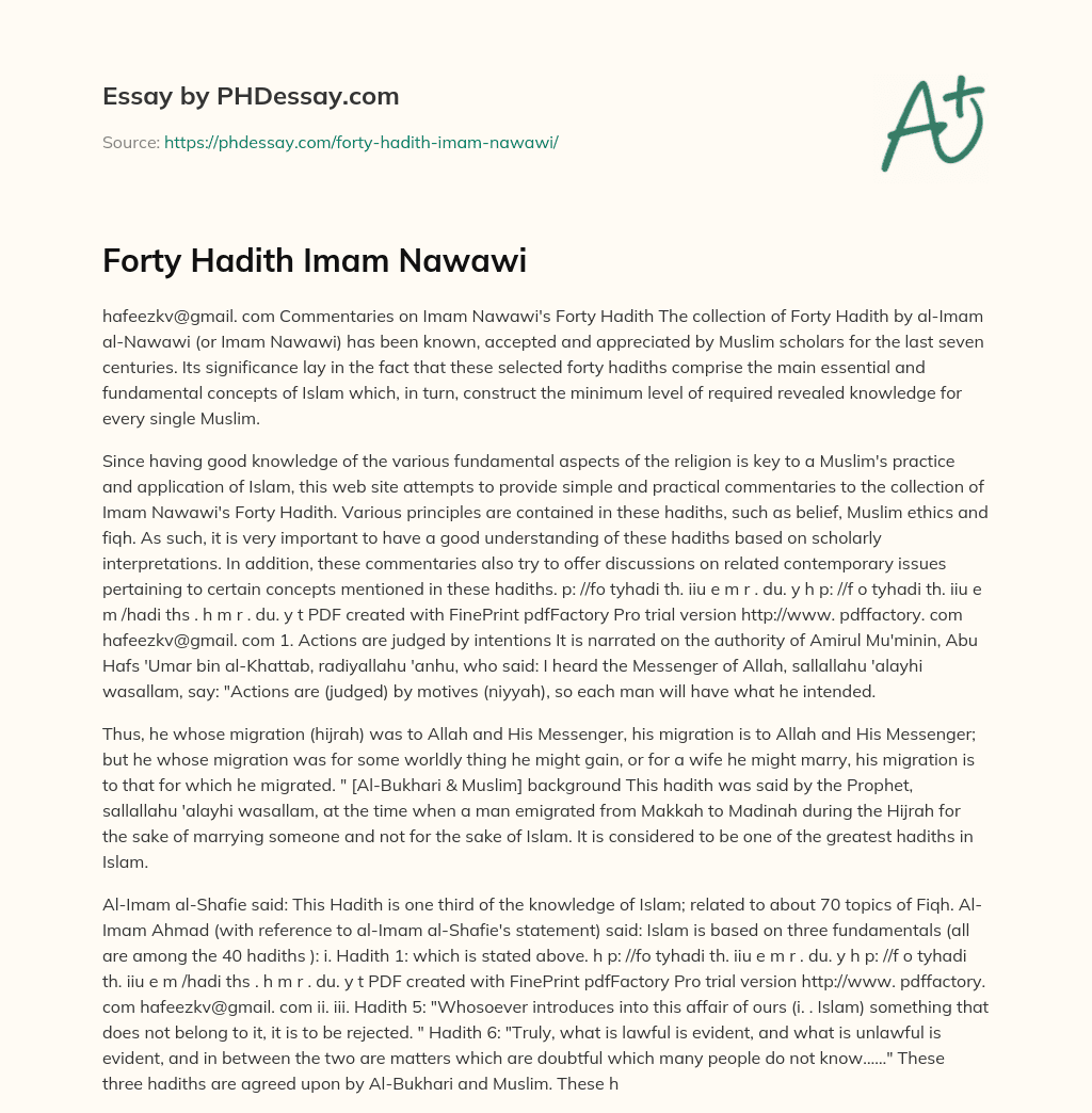 Forty Hadith Imam Nawawi essay