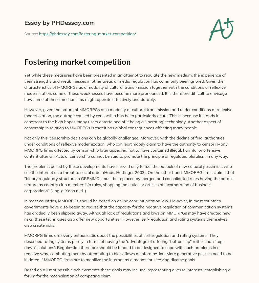 Fostering market competition essay