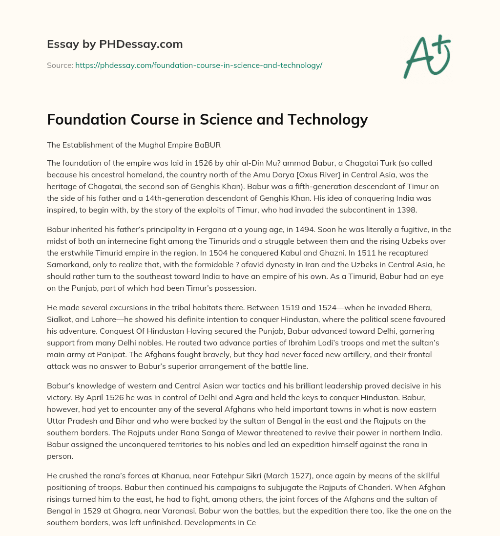 Foundation Course in Science and Technology essay