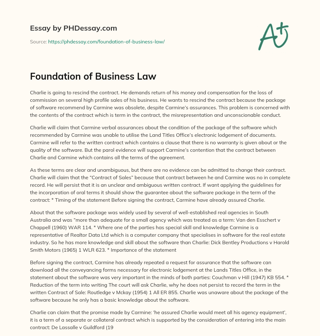 Foundation of Business Law essay