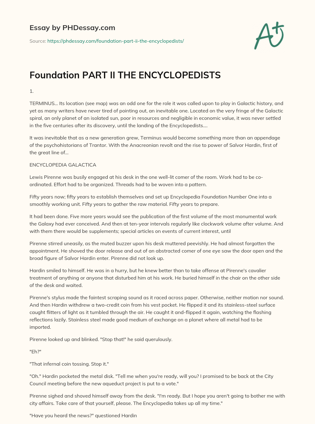 Foundation PART II THE ENCYCLOPEDISTS essay