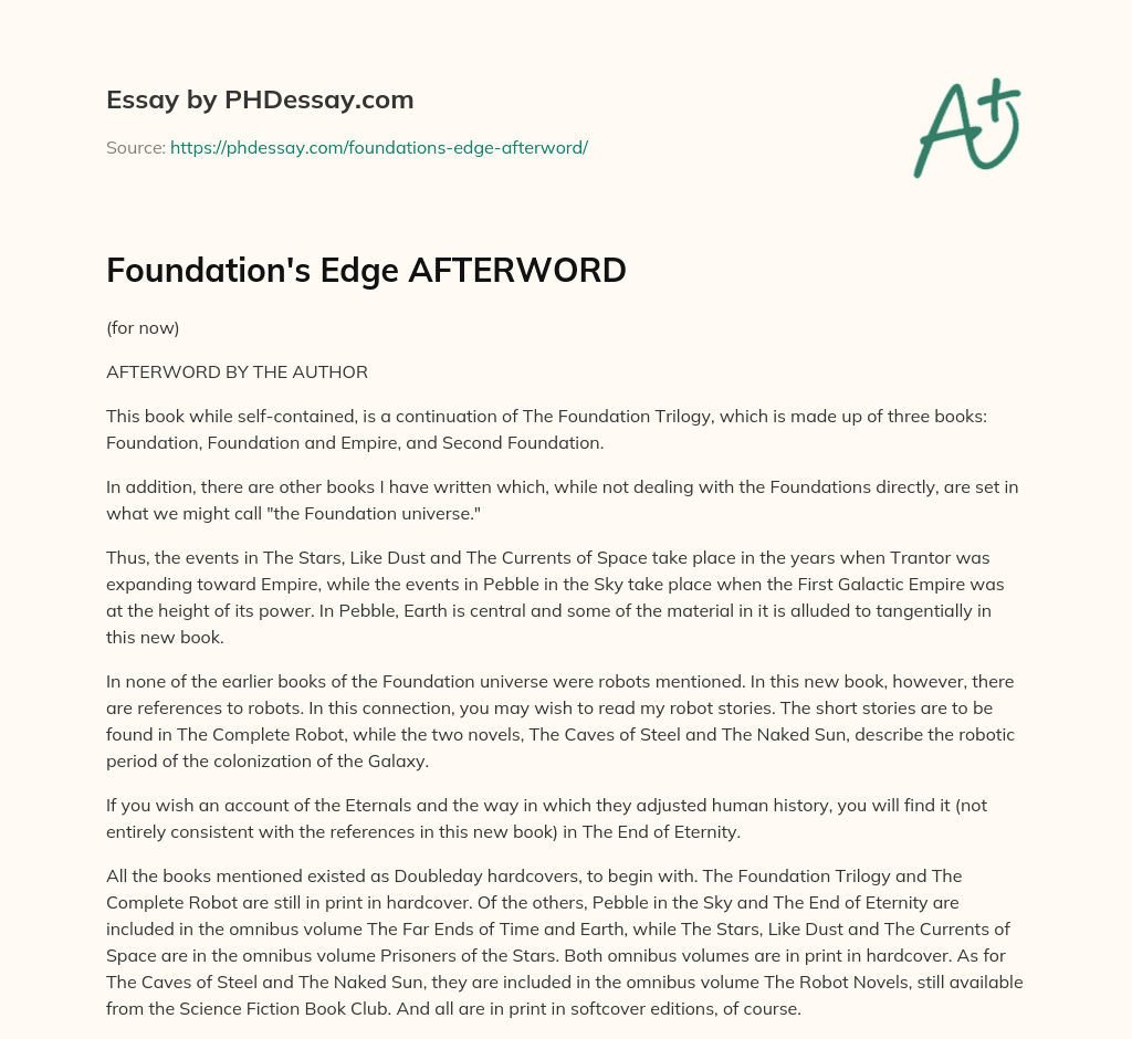 Foundation’s Edge AFTERWORD essay