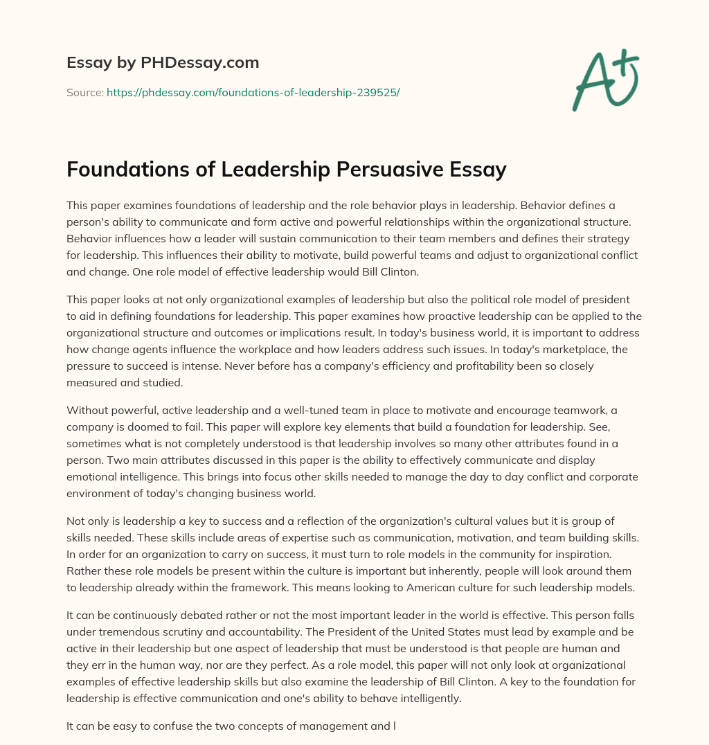 persuasive essay about leadership