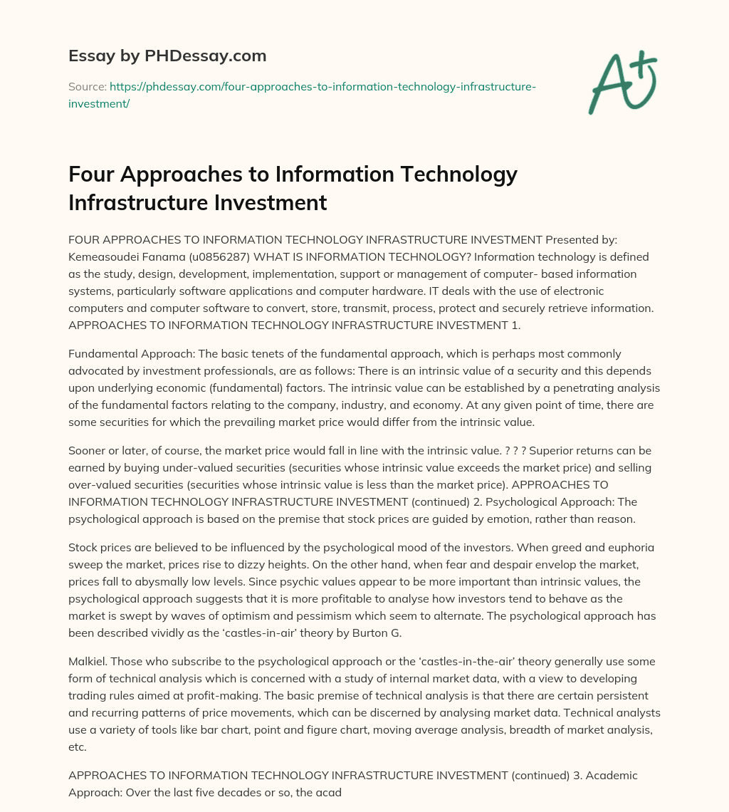 Four Approaches to Information Technology Infrastructure Investment essay
